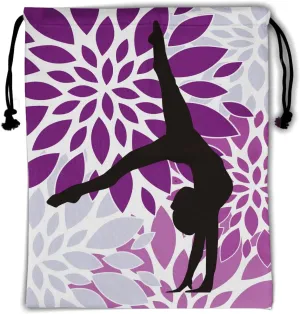 Nerxy Purple Floral Gymnastics Grip Bag - Cute Grips Bags for Gymnasts - Adjustable Grey Athlete Gym Pouch