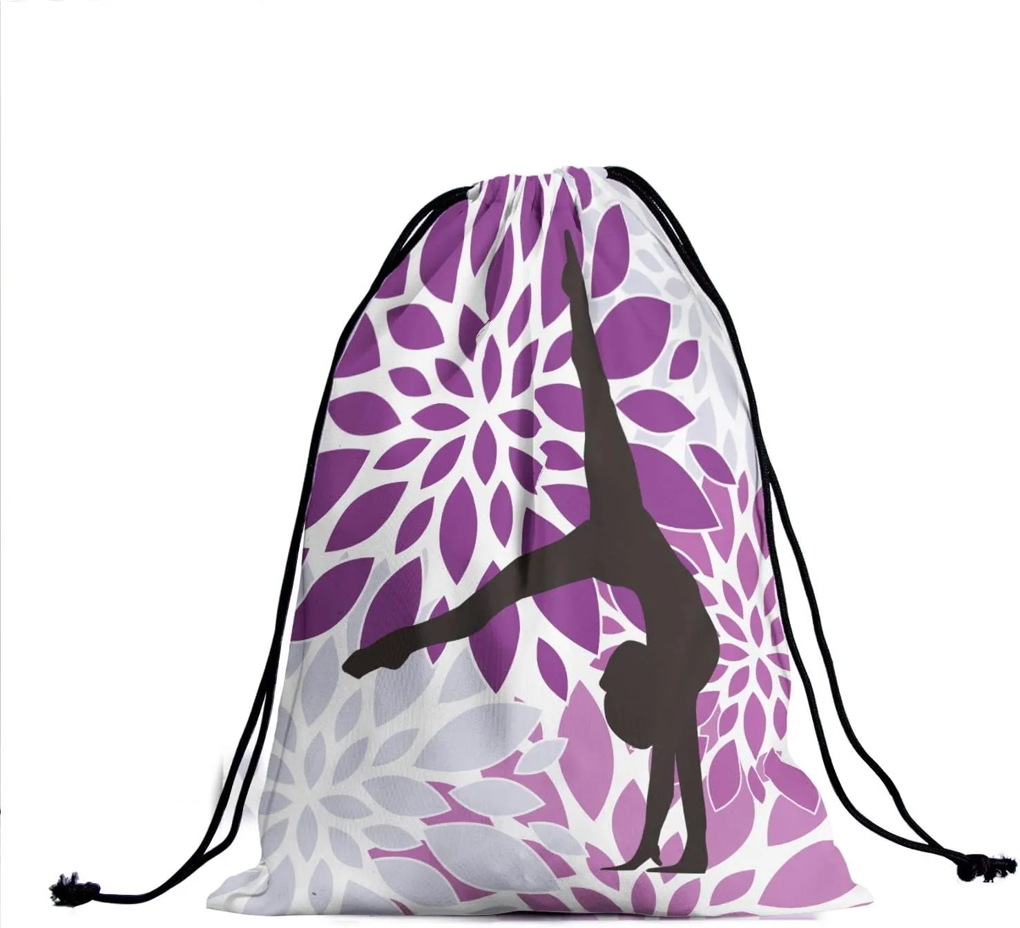 Nerxy Purple Floral Gymnastics Grip Bag - Cute Grips Bags for Gymnasts - Adjustable Grey Athlete Gym Pouch
