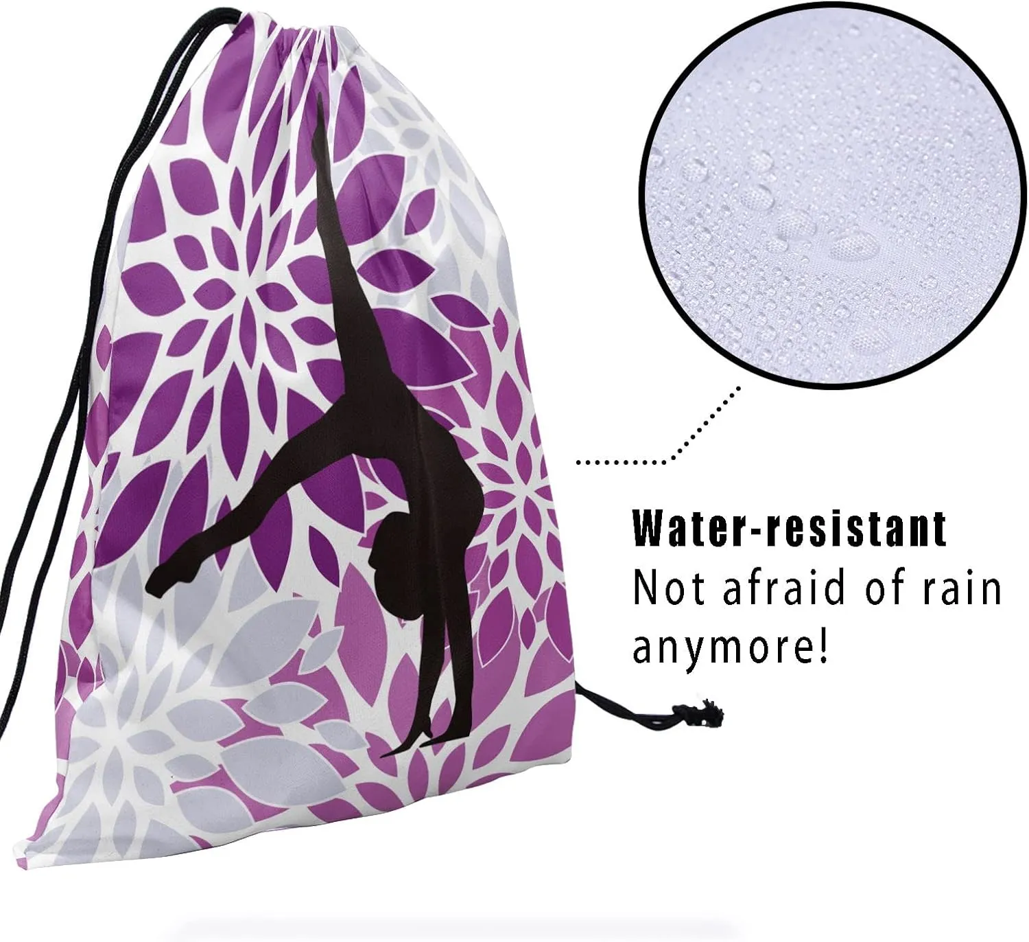 Nerxy Purple Floral Gymnastics Grip Bag - Cute Grips Bags for Gymnasts - Adjustable Grey Athlete Gym Pouch