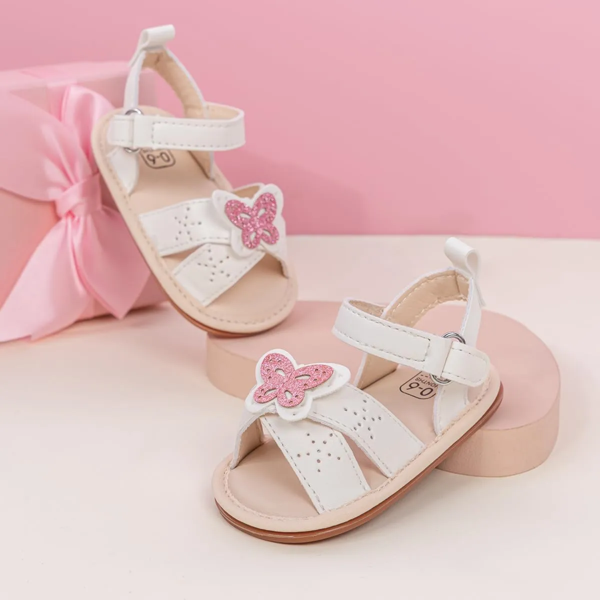 Oamico Baby Girl Sandals Infant Soft Anti-Slip Rubber Sole Casual Beach Sandals Newborn Bowknot Outdoor First Walker Summer Shoes for Baby Girls Flat Sandal