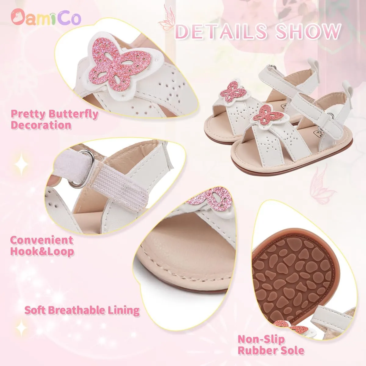Oamico Baby Girl Sandals Infant Soft Anti-Slip Rubber Sole Casual Beach Sandals Newborn Bowknot Outdoor First Walker Summer Shoes for Baby Girls Flat Sandal