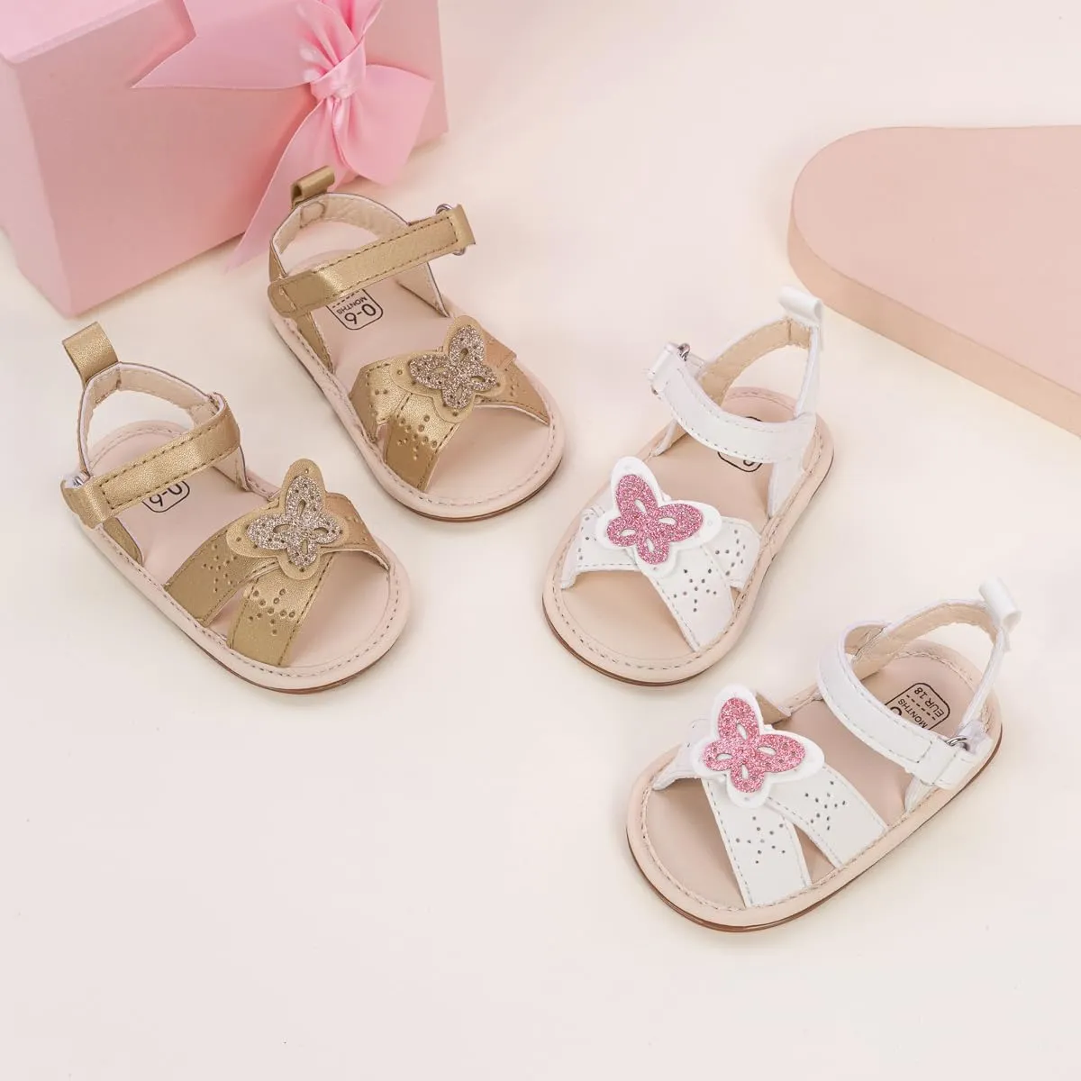 Oamico Baby Girl Sandals Infant Soft Anti-Slip Rubber Sole Casual Beach Sandals Newborn Bowknot Outdoor First Walker Summer Shoes for Baby Girls Flat Sandal