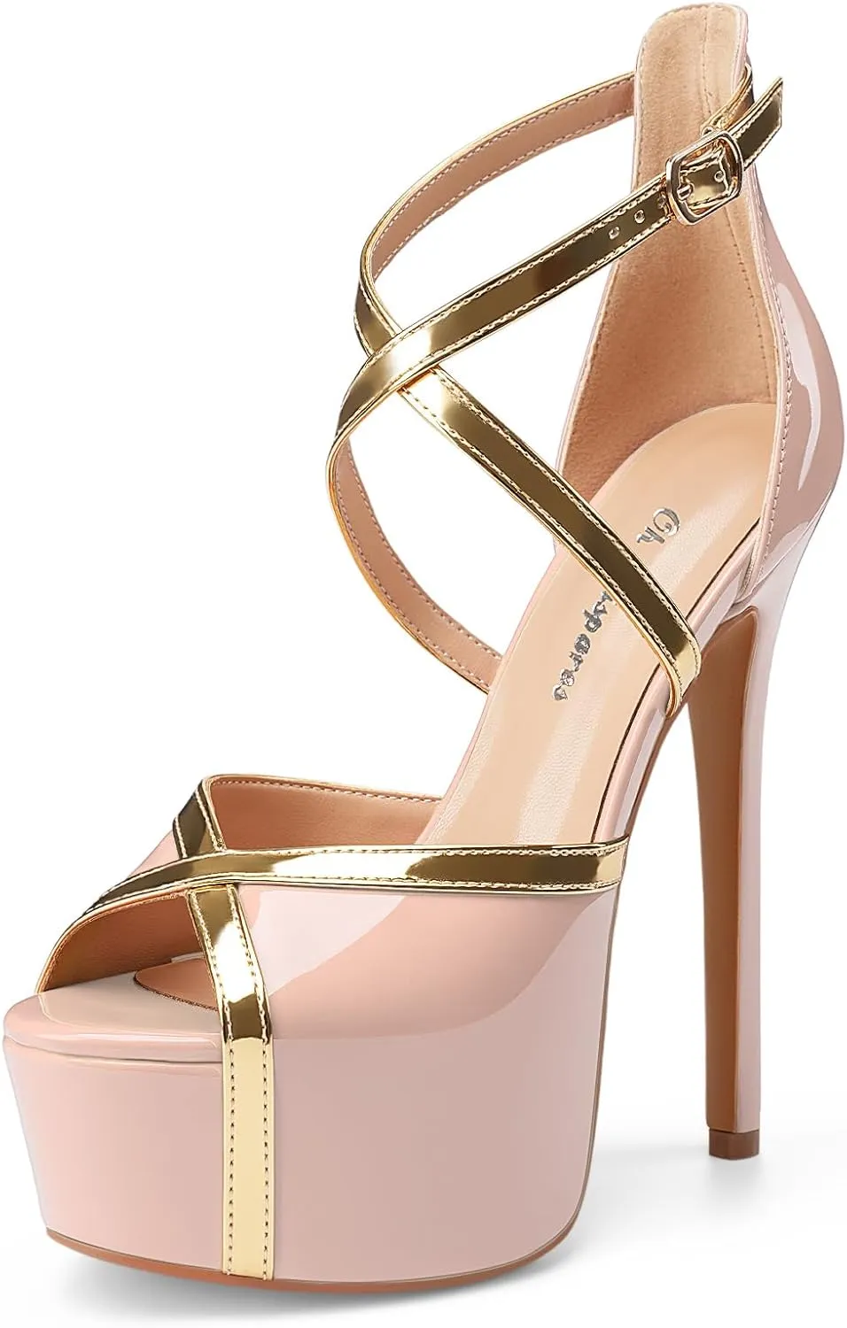 Oh Mispares Stiletto High Heel Sandals Platform Peep Toe Gold Crisscross Strappy Buckle Comfy 6 inch Heeled Spring Summer Sandals for Women Dressy