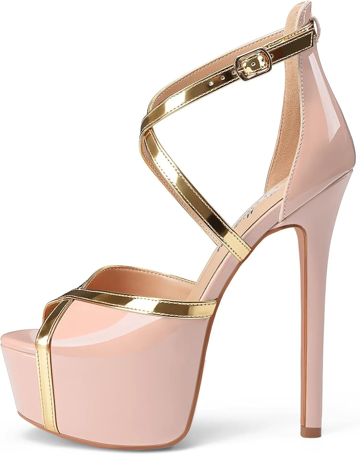 Oh Mispares Stiletto High Heel Sandals Platform Peep Toe Gold Crisscross Strappy Buckle Comfy 6 inch Heeled Spring Summer Sandals for Women Dressy
