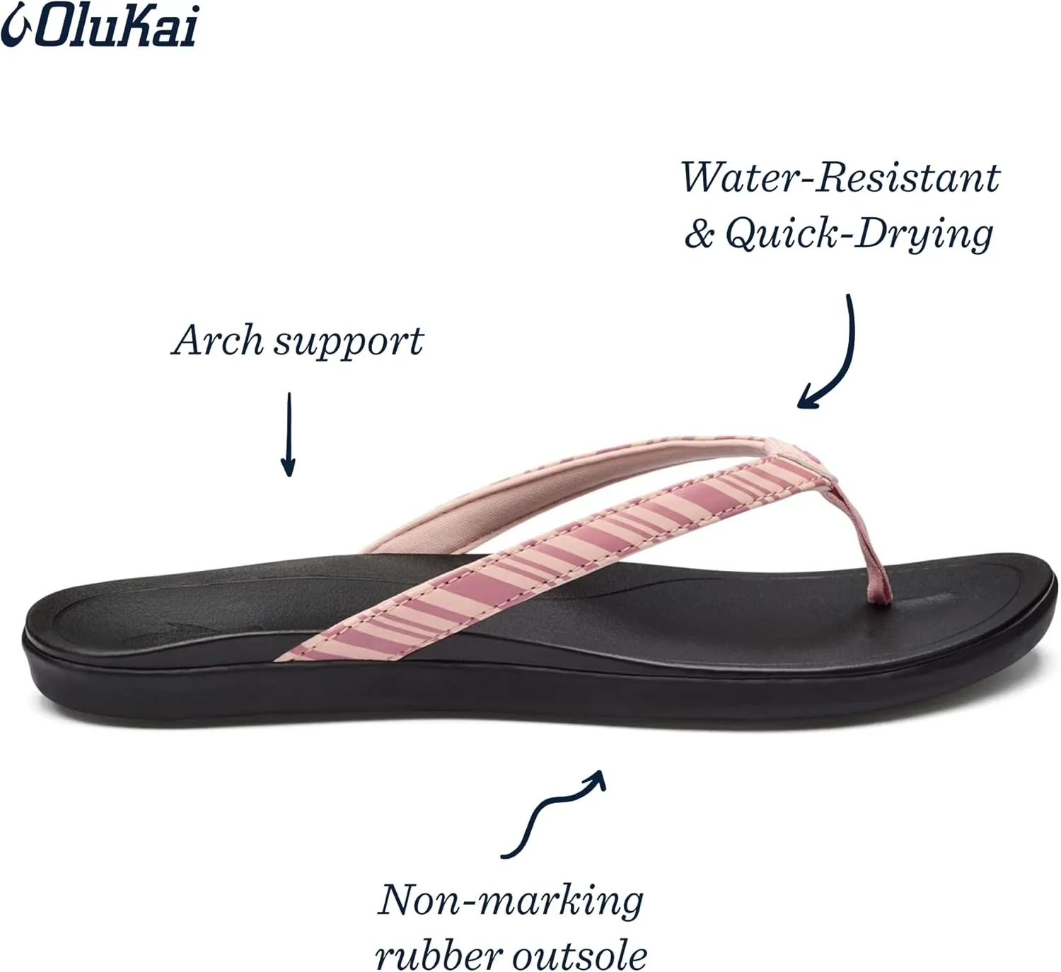 OLUKAI Ho'opio Women's Beach Sandals, Quick-Dry Flip-Flop Slides, Clean & Minimal Aesthetic, Water Resistant & Enhanced Traction, All-Day Comfort