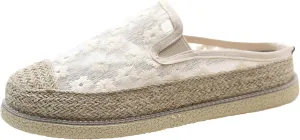 Optigard Women's Mesh Platform Flat Espadrille Mules Closed Round Toe Summer Casual Breathable Slip On Slide Sandals Non-Slip Walking Beach Sandals