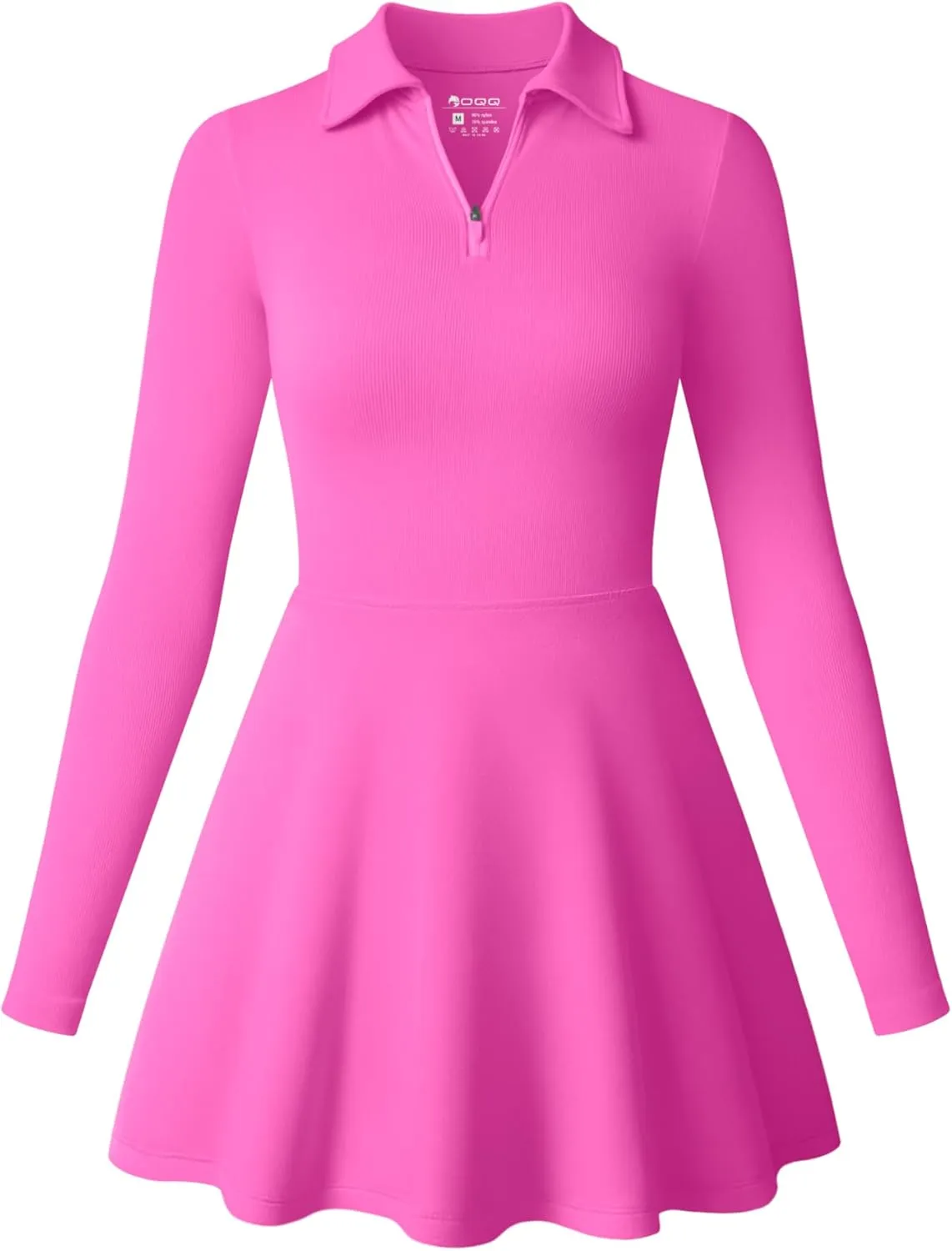 OQQ Womens Dress Casual Long Sleeve Elastic Simple A-Line Zipper Mini Dress
