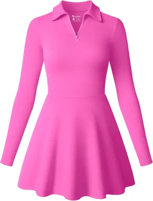OQQ Womens Dress Casual Long Sleeve Elastic Simple A-Line Zipper Mini Dress