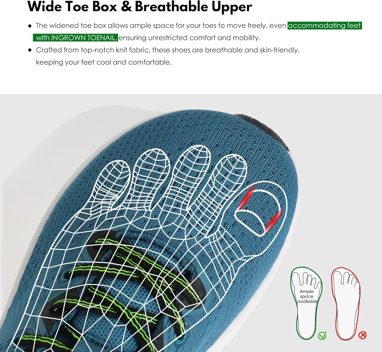 Ortho rest Men Wide Toe Box Shoes Pain Relief Running Shoes Wide Width Sneakers for Ingrown Toenail