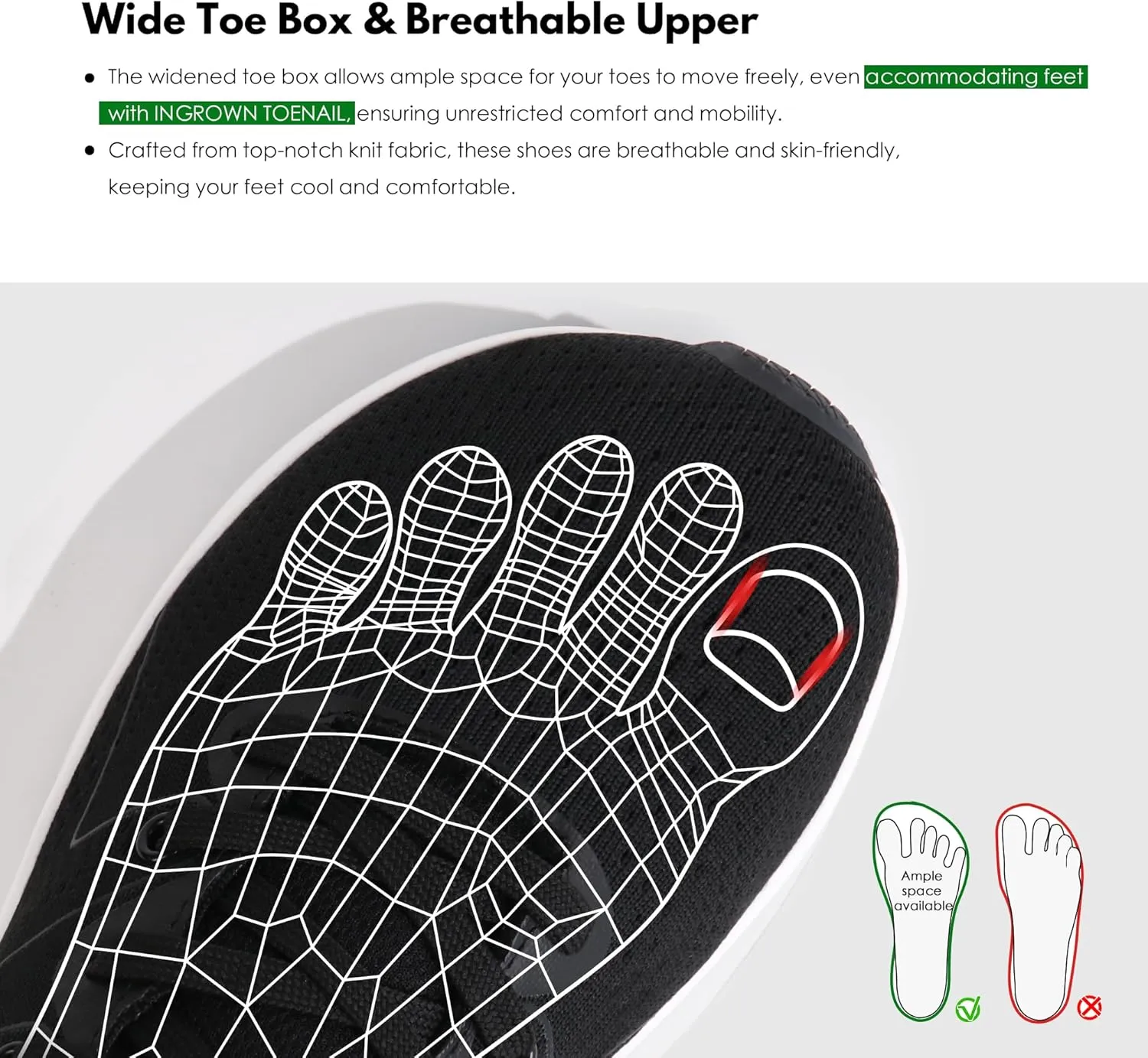 Ortho rest Men Wide Toe Box Shoes Pain Relief Running Shoes Wide Width Sneakers for Ingrown Toenail
