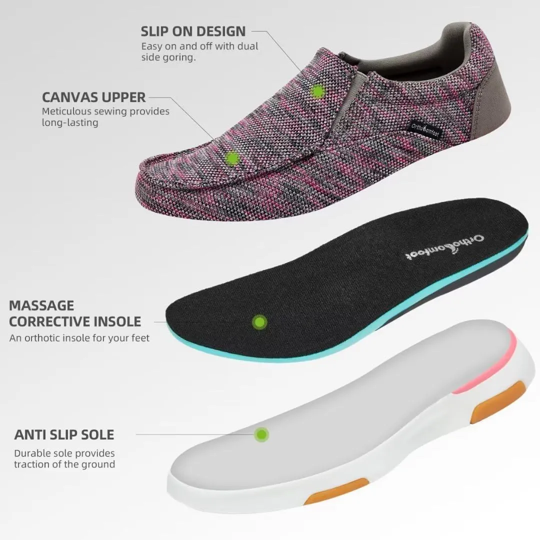 OrthoComfoot Women's Orthopedic Comfortable Walking Shoes, Casual Arch Support Slip-On Shoes for Plantar Fasciitis, Breathable Orthotic Loafers for Foot and Heel Pain Relief