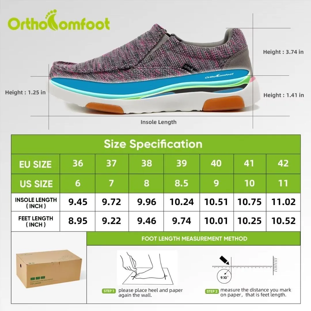 OrthoComfoot Women's Orthopedic Comfortable Walking Shoes, Casual Arch Support Slip-On Shoes for Plantar Fasciitis, Breathable Orthotic Loafers for Foot and Heel Pain Relief
