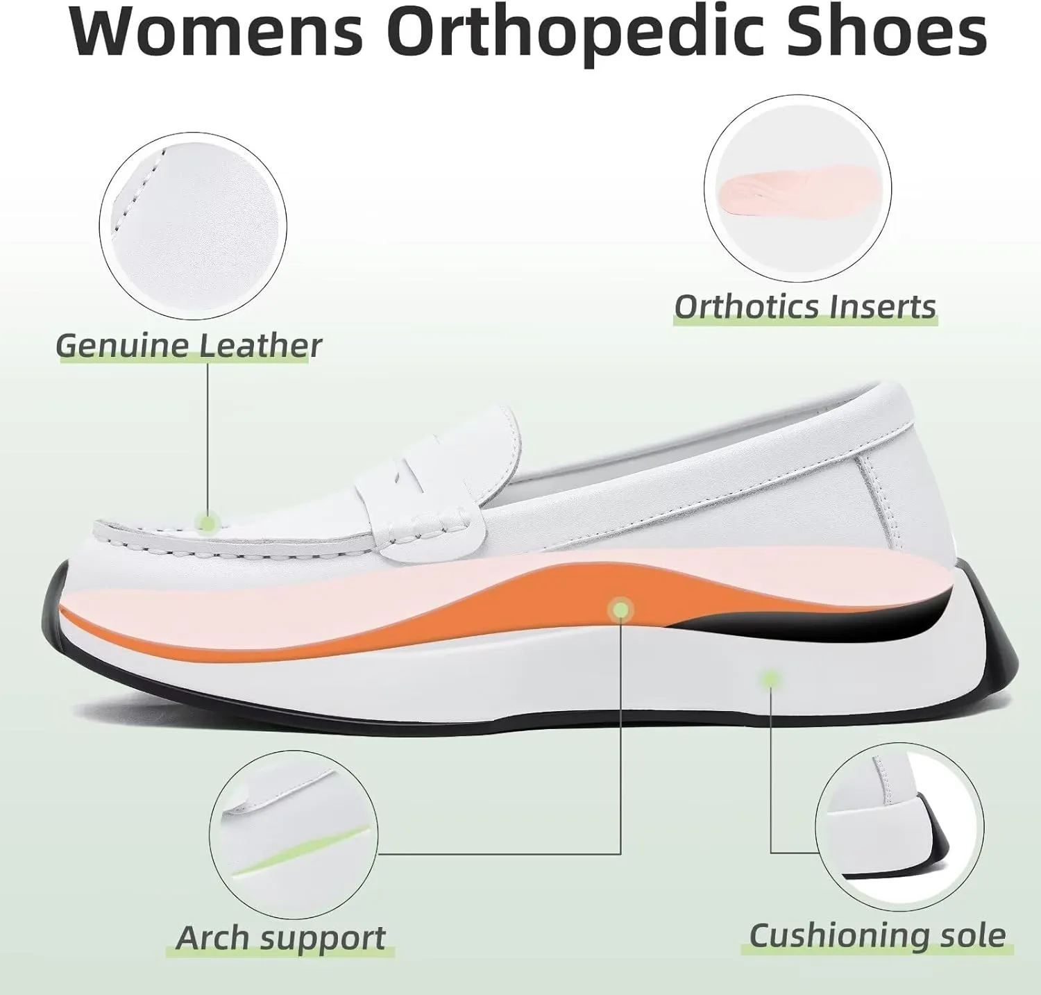 OrthoComfoot Women's Orthopedic Slip-On Loafers Walking Shoes: Comfortable Plantar Fasciitis Dress Shoes with Arch Support, Casual Orthotic Leather Oxfords for Foot and Heel Pain Relief