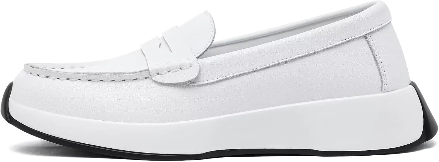 OrthoComfoot Women's Orthopedic Slip-On Loafers Walking Shoes: Comfortable Plantar Fasciitis Dress Shoes with Arch Support, Casual Orthotic Leather Oxfords for Foot and Heel Pain Relief