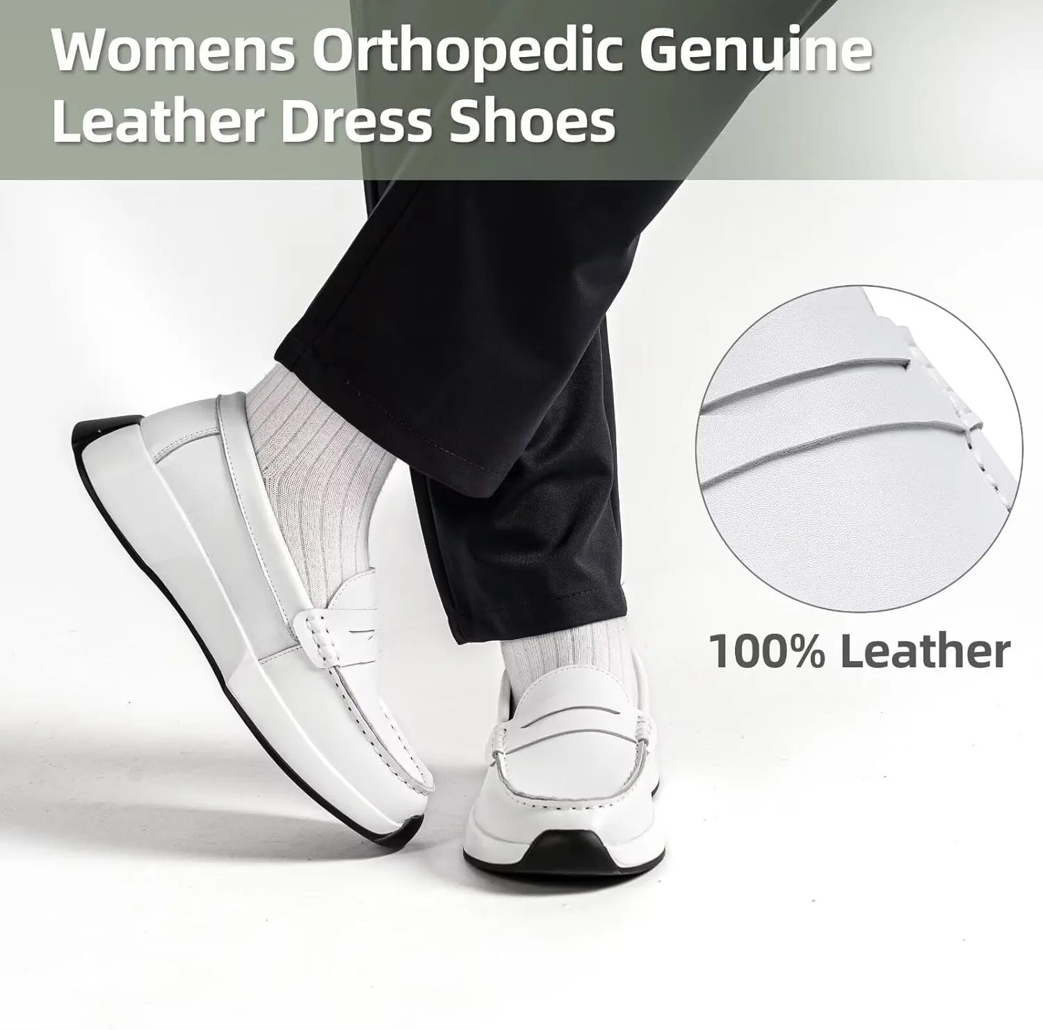 OrthoComfoot Women's Orthopedic Slip-On Loafers Walking Shoes: Comfortable Plantar Fasciitis Dress Shoes with Arch Support, Casual Orthotic Leather Oxfords for Foot and Heel Pain Relief