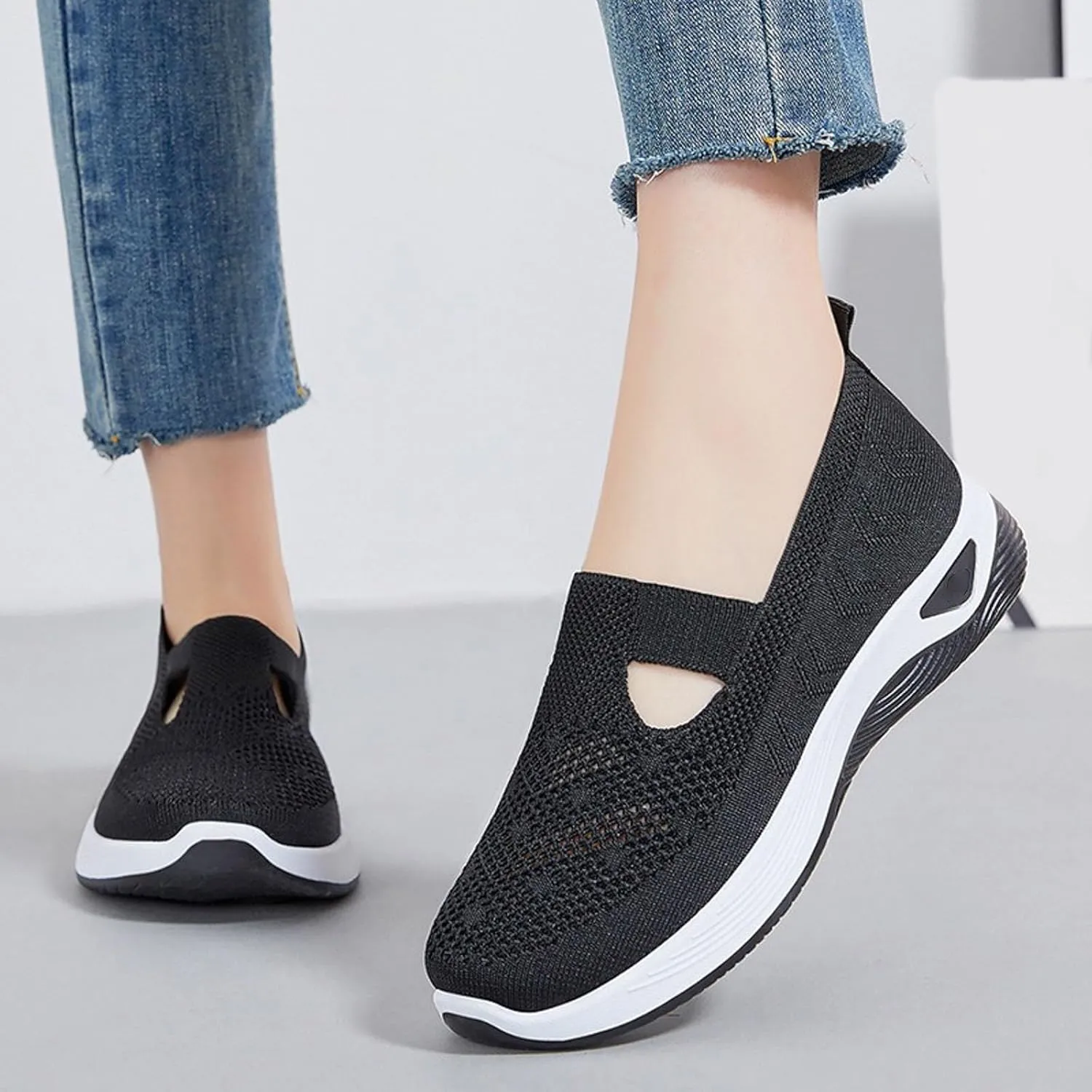 Orthopedic Shoes for Women Slip on Sneakers Shoes Woven Arch Support Breathable Soft Sole Diabetic Walking Shoes Comfort Non Slip Work Sneakers