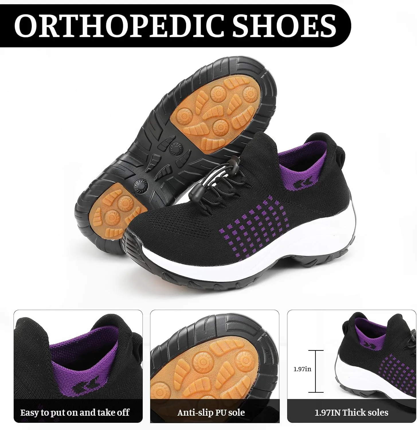 Orthopedic Shoes for Women Slip On Trainers Comfortwear Ortho Stretch Cushion Shoes Walking Shoe Modern Jazz Dance Sneakers Wedge Running Footwear Casual Platform Loafers Thick Bottom