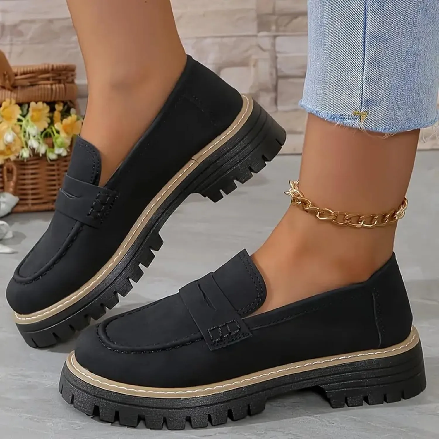 Orthoture-Orthopedic Platform Loafers Comfort Suede Orthopedic Shoes Womens Round Toe Walking Shoe Slip on Shoes