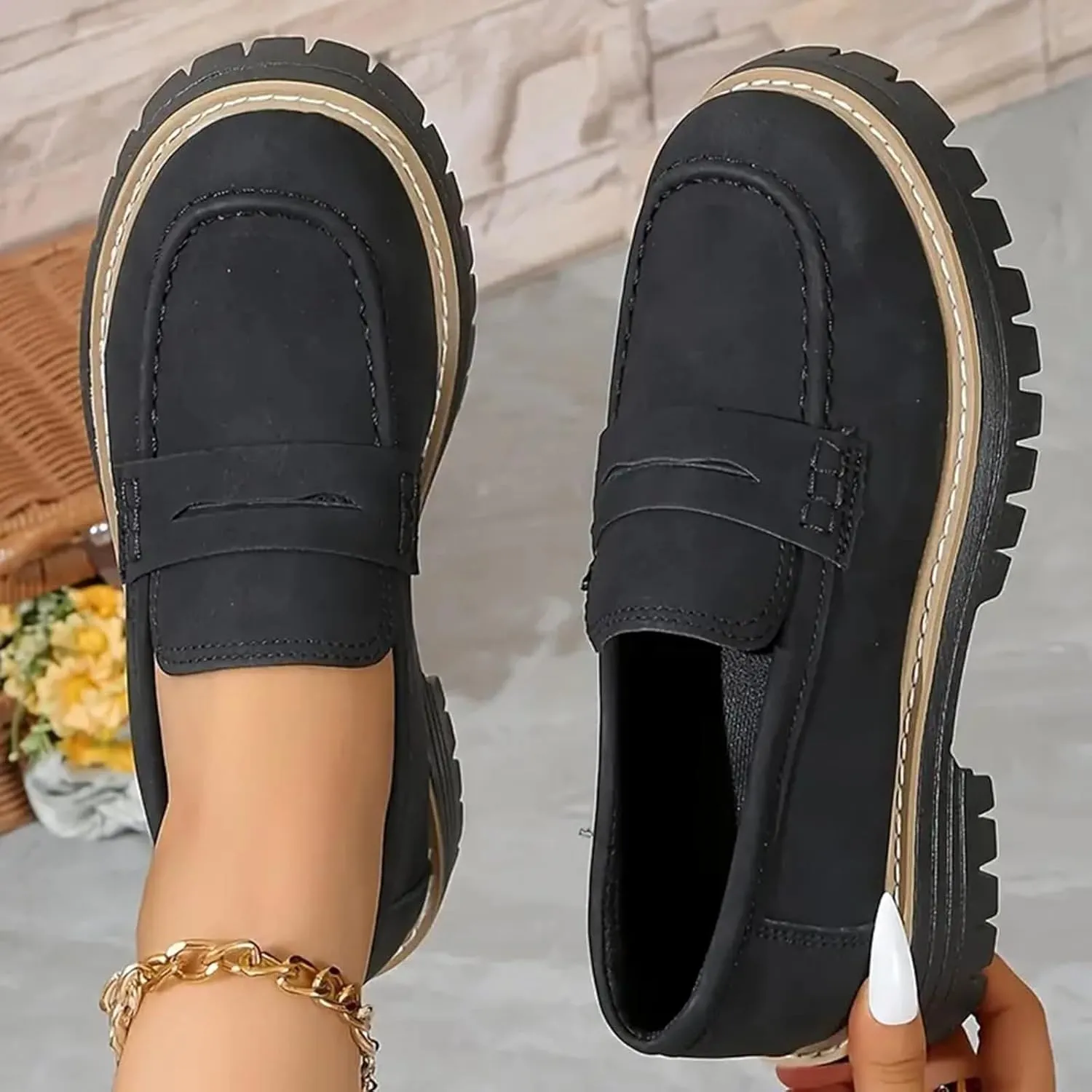 Orthoture-Orthopedic Platform Loafers Comfort Suede Orthopedic Shoes Womens Round Toe Walking Shoe Slip on Shoes