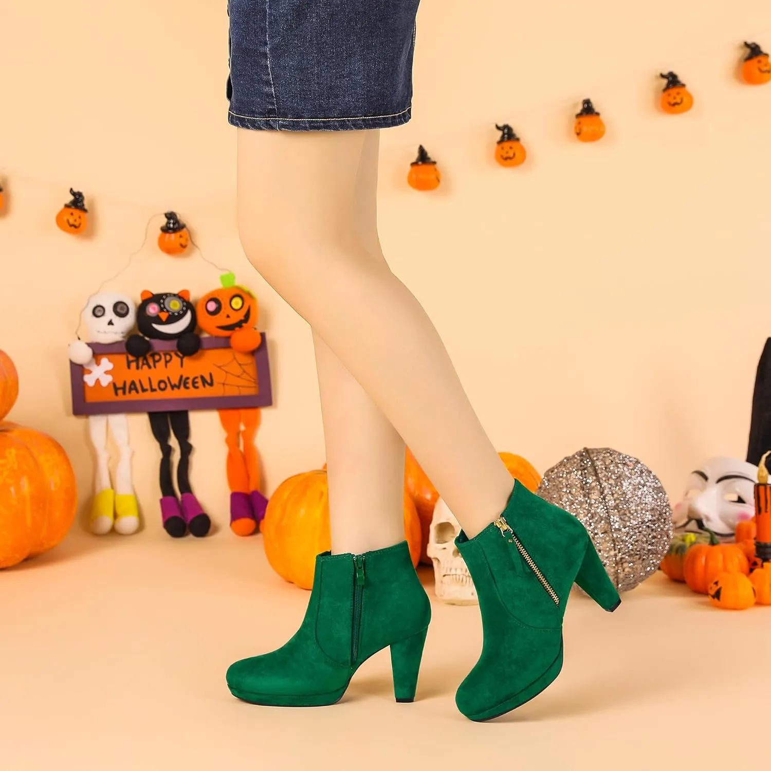 Perphy Platform Round Toe Chunky Heels Ankle Boots for Women