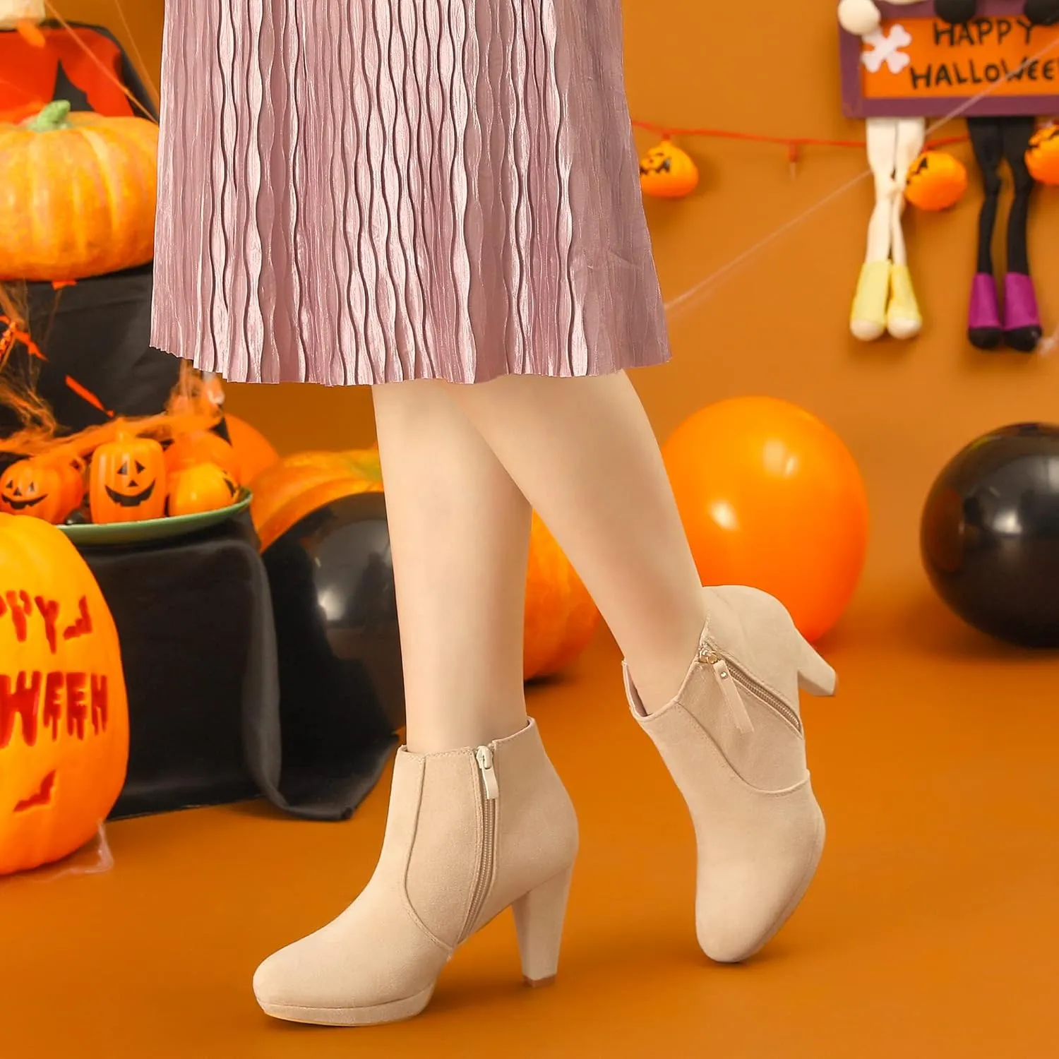 Perphy Platform Round Toe Chunky Heels Ankle Boots for Women