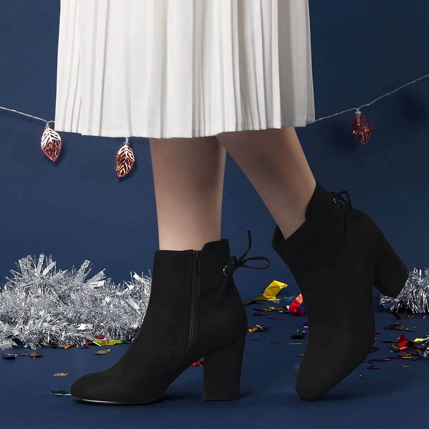 Perphy Round Toe Lace Up Chunky High Heels Ankle Boots for Women