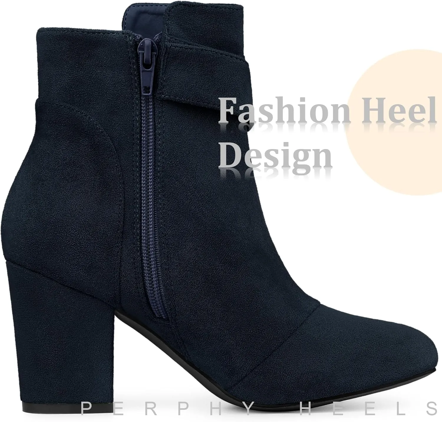 Perphy Round Toe Side Zip Buckle Chunky Heel Ankle Boots For Women