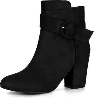 Perphy Round Toe Side Zip Buckle Chunky Heel Ankle Boots For Women