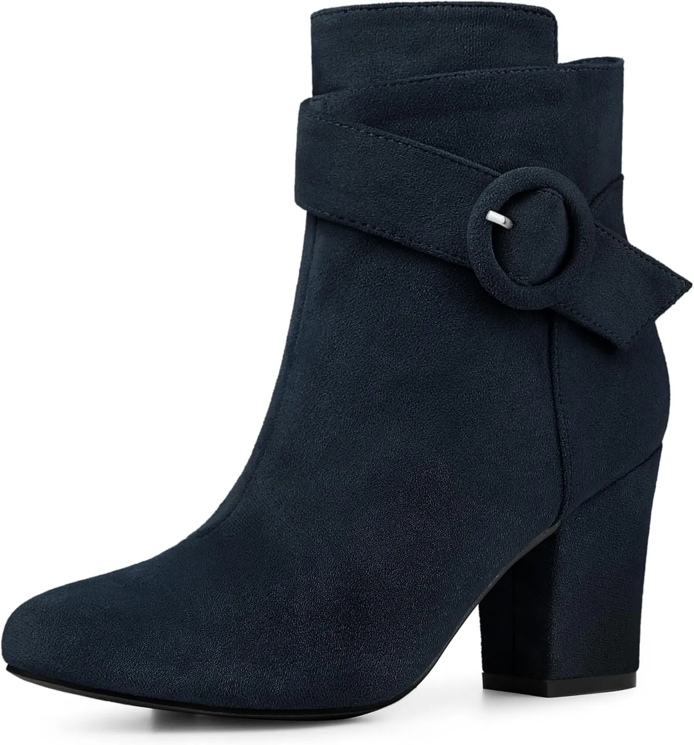 Perphy Round Toe Side Zip Buckle Chunky Heel Ankle Boots For Women