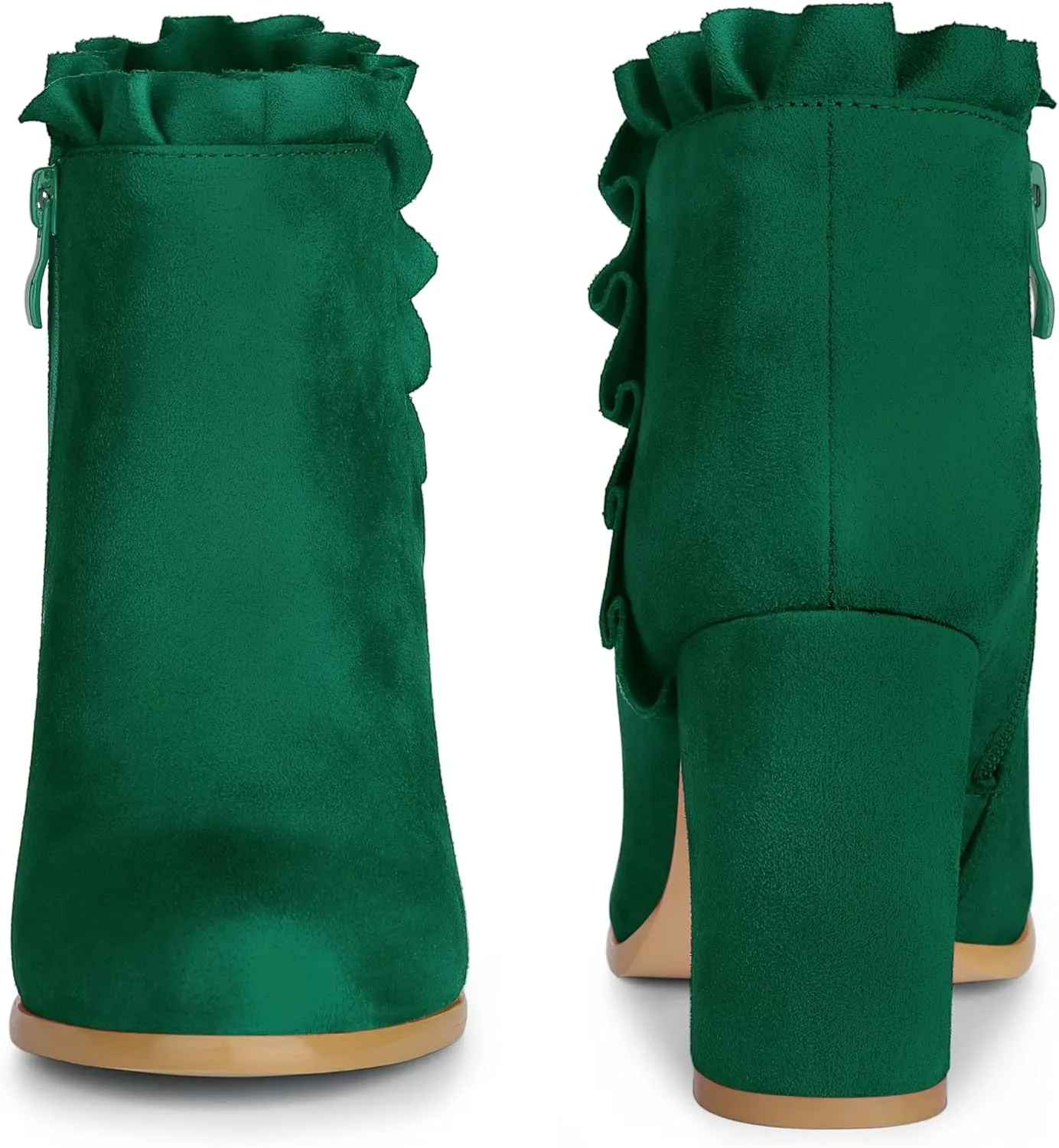 Perphy Ruffle Chunky Heel Booties Ankle Boots for Women