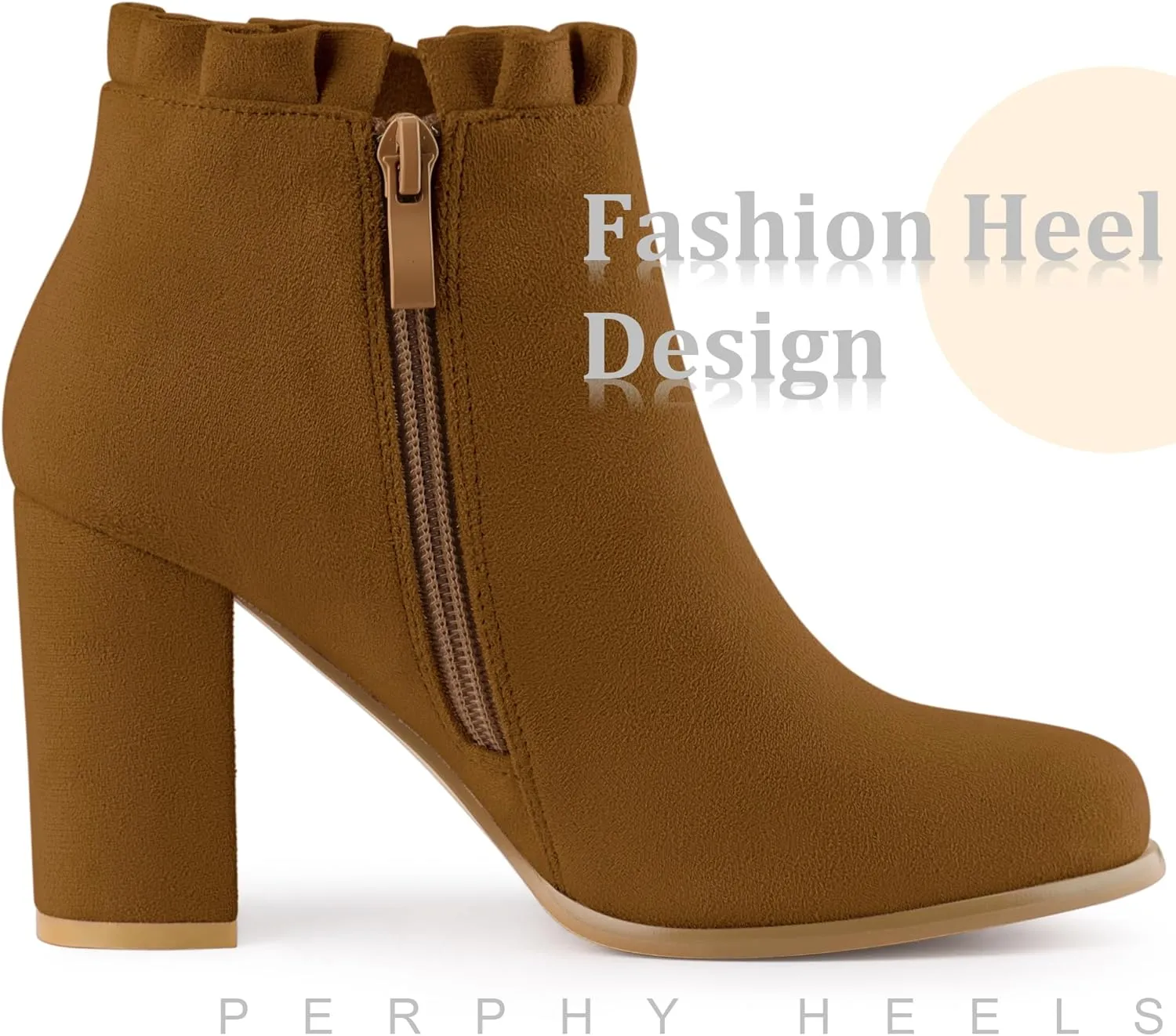 Perphy Ruffle Chunky Heel Booties Ankle Boots for Women