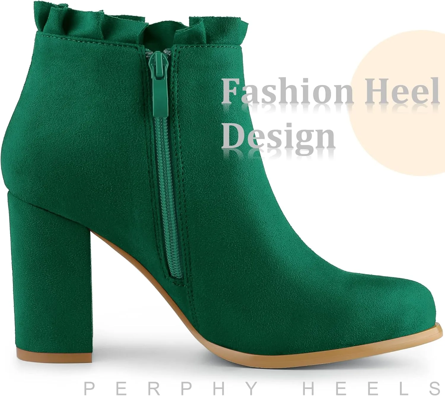 Perphy Ruffle Chunky Heel Booties Ankle Boots for Women