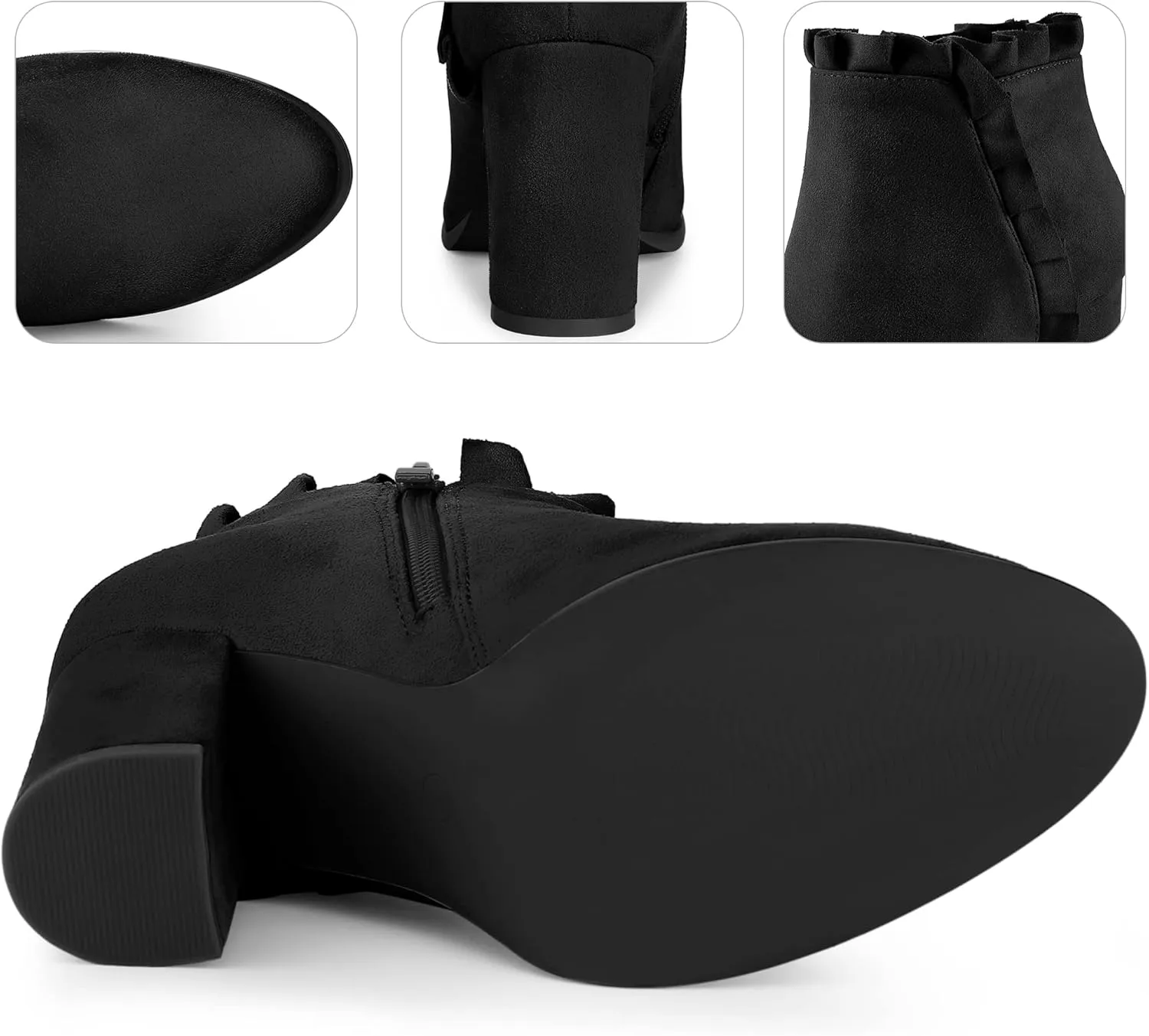 Perphy Ruffle Chunky Heel Booties Ankle Boots for Women