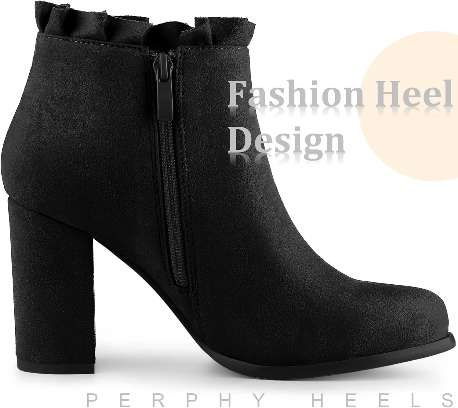 Perphy Ruffle Chunky Heel Booties Ankle Boots for Women