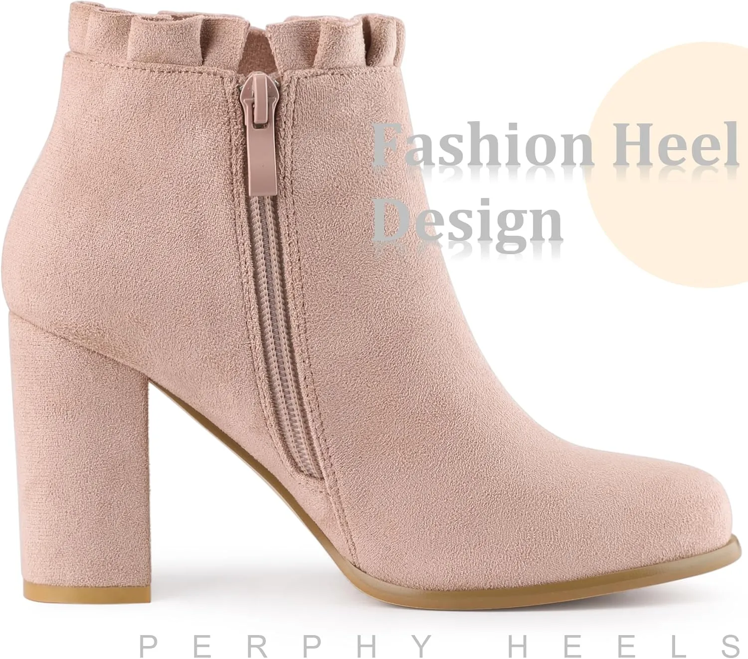 Perphy Ruffle Chunky Heel Booties Ankle Boots for Women