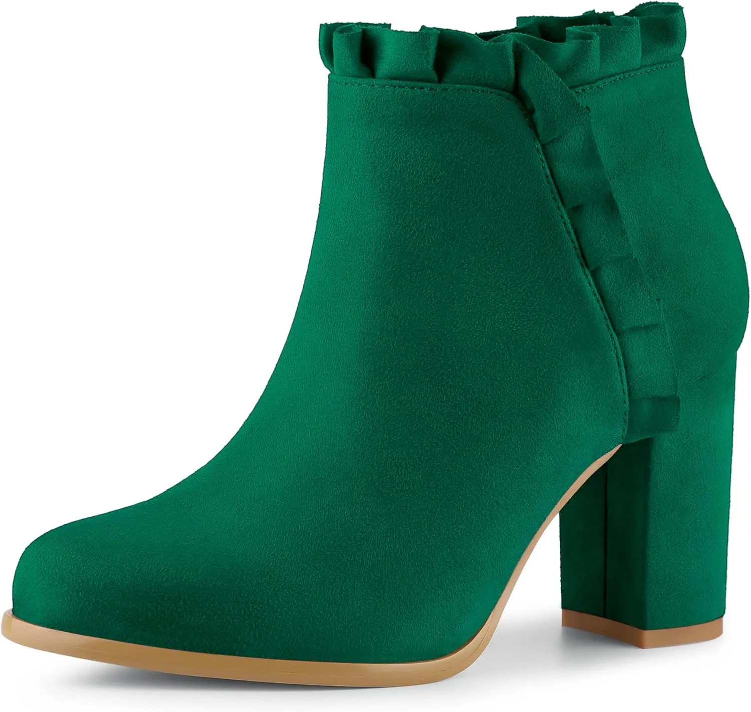 Perphy Ruffle Chunky Heel Booties Ankle Boots for Women