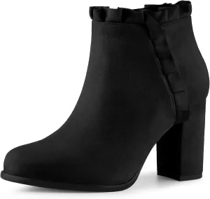 Perphy Ruffle Chunky Heel Booties Ankle Boots for Women
