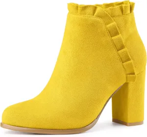 Perphy Ruffle Chunky Heel Booties Ankle Boots for Women