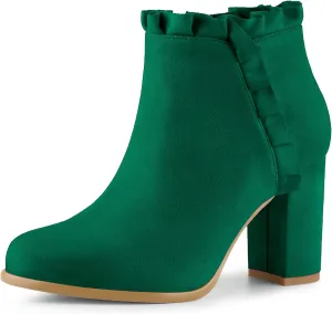 Perphy Ruffle Chunky Heel Booties Ankle Boots for Women