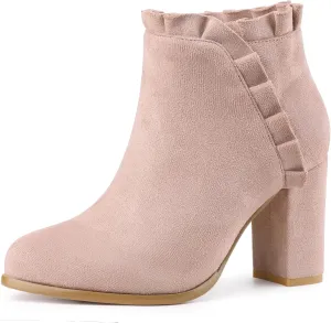 Perphy Ruffle Chunky Heel Booties Ankle Boots for Women