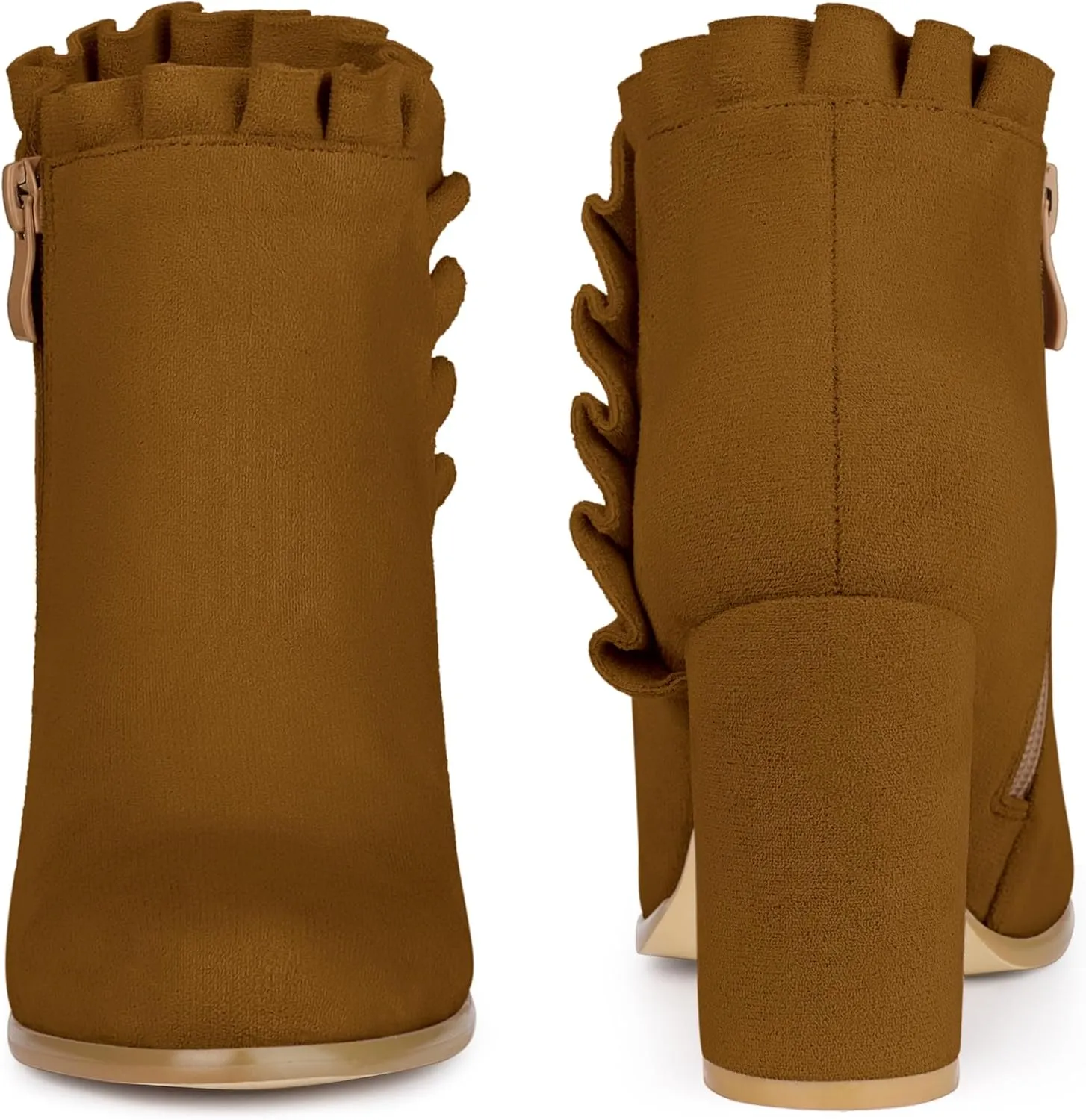 Perphy Ruffle Chunky Heel Booties Ankle Boots for Women
