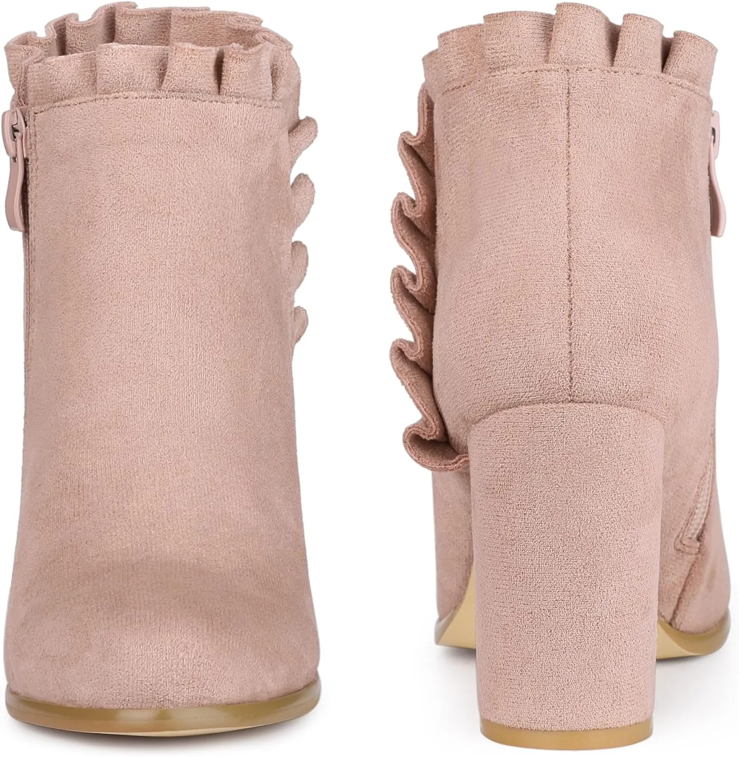 Perphy Ruffle Chunky Heel Booties Ankle Boots for Women