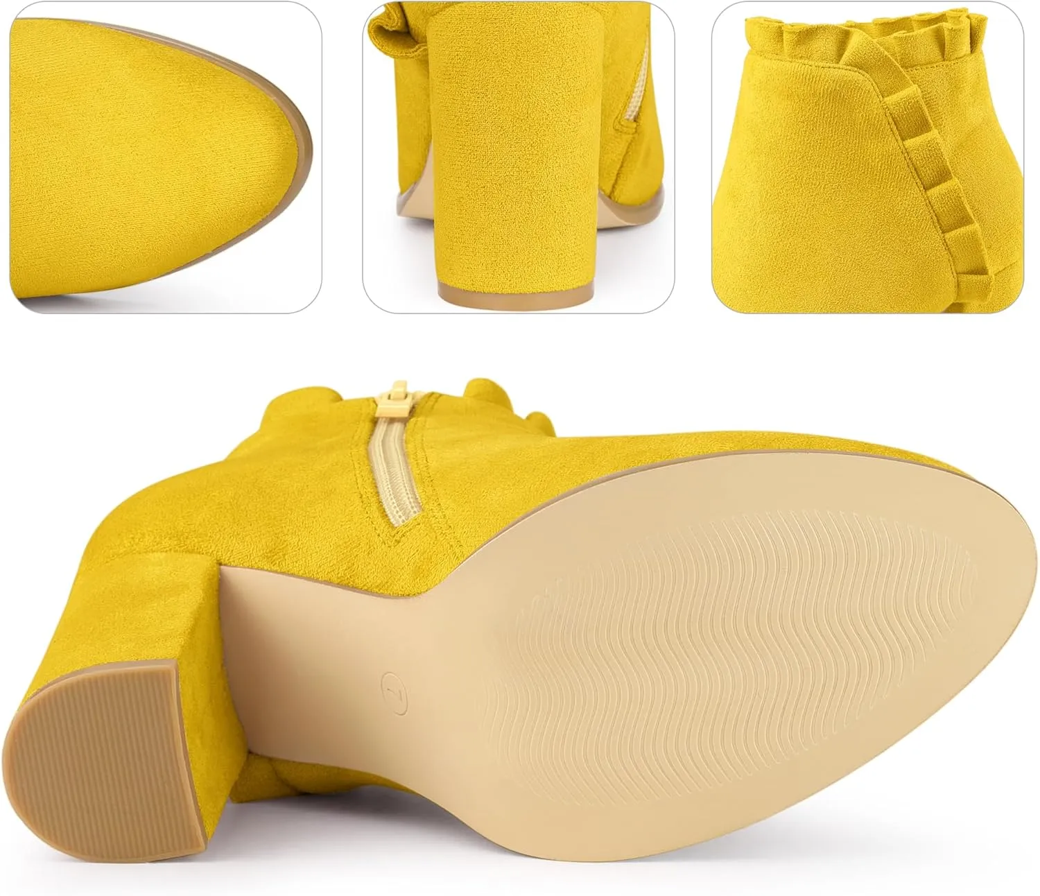 Perphy Ruffle Chunky Heel Booties Ankle Boots for Women