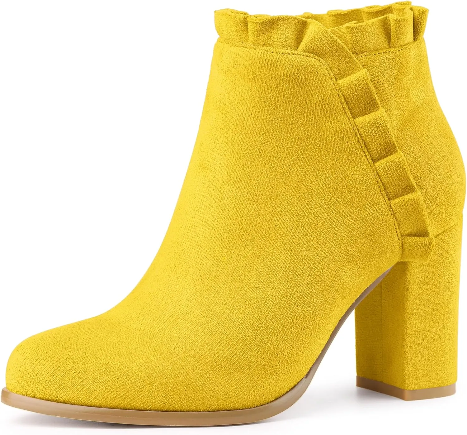 Perphy Ruffle Chunky Heel Booties Ankle Boots for Women