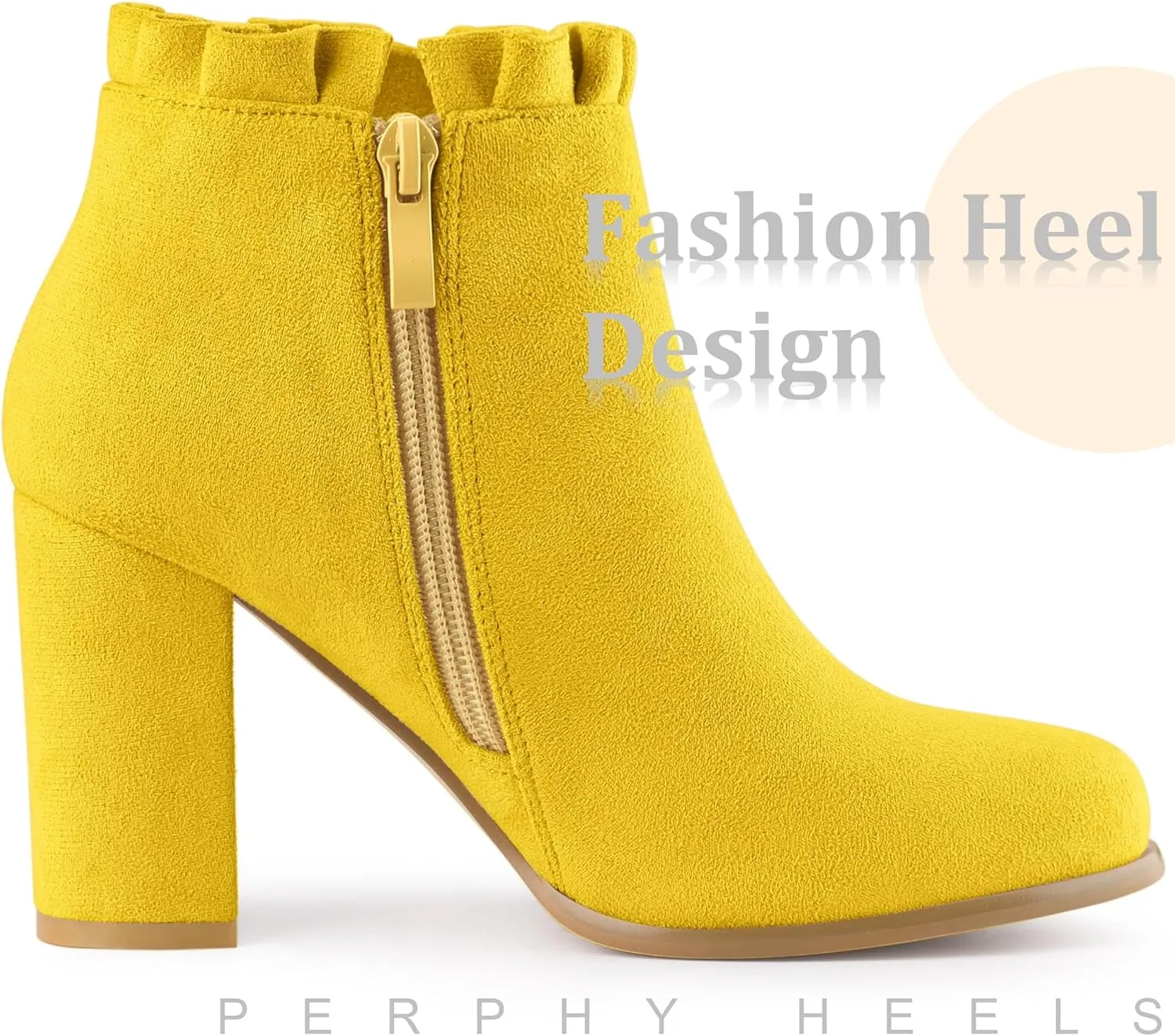 Perphy Ruffle Chunky Heel Booties Ankle Boots for Women