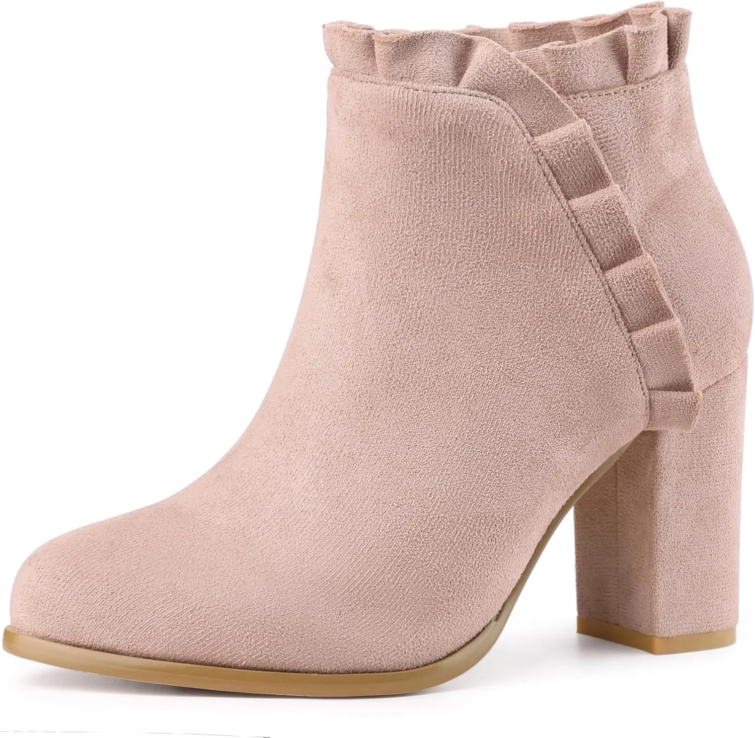 Perphy Ruffle Chunky Heel Booties Ankle Boots for Women