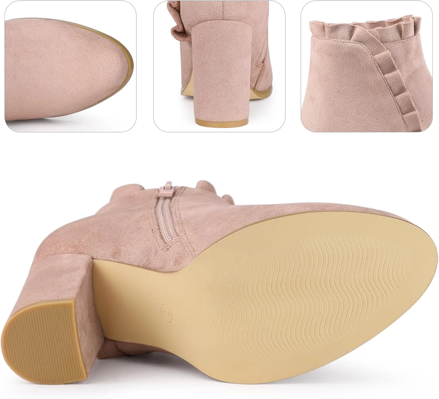 Perphy Ruffle Chunky Heel Booties Ankle Boots for Women