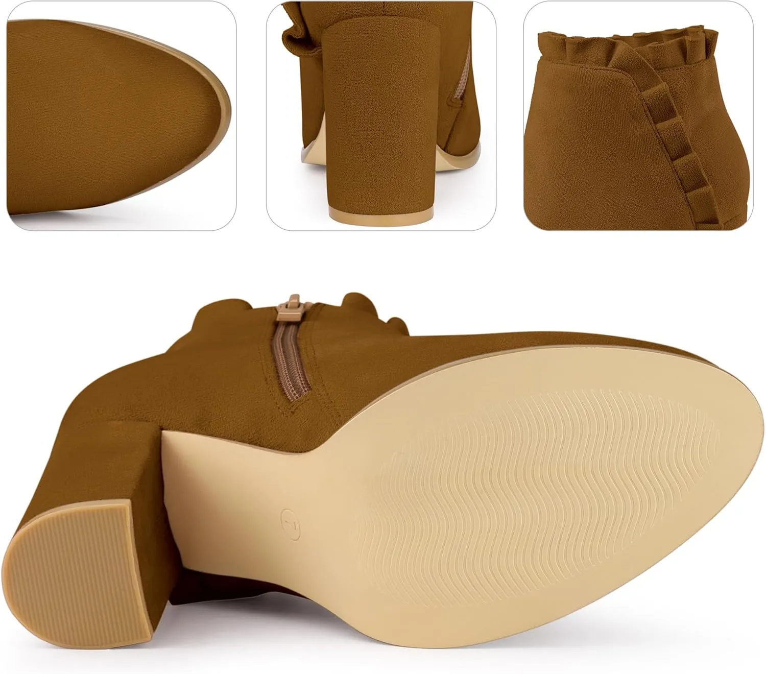Perphy Ruffle Chunky Heel Booties Ankle Boots for Women