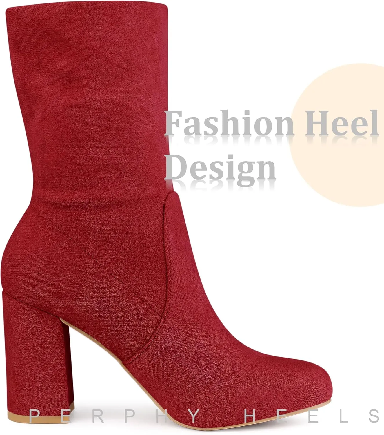 Perphy Stretch Foldable Sock Boot Round Toe Block Heel Ankle Boots for Women