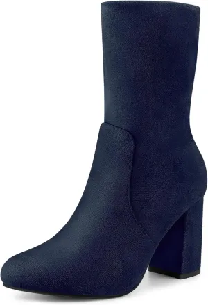Perphy Stretch Foldable Sock Boot Round Toe Block Heel Ankle Boots for Women